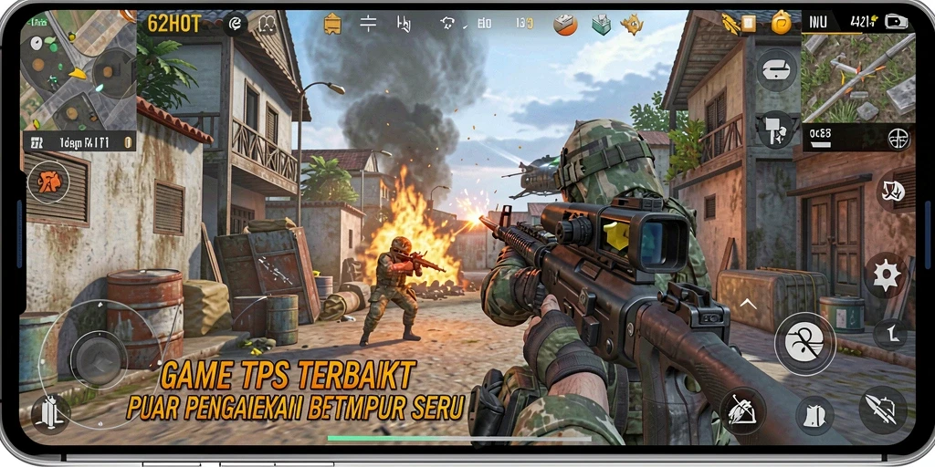 Screenshot 62HOT menampilkan aksi tempur intens dalam game TPS.
