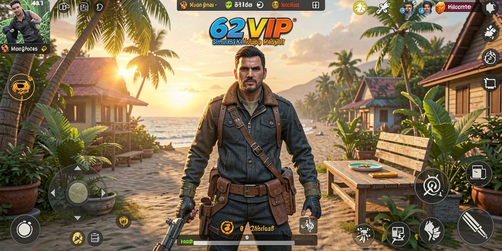 Tangkapan layar gameplay 62VIP yang menampilkan aktivitas sehari-hari.