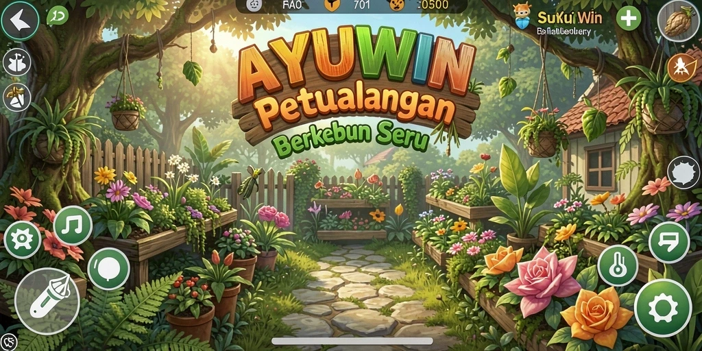 Gameplay AYUWIN yang menarik saat berkebun dan merawat tanaman.