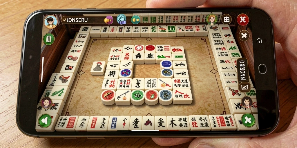 Tampilan gameplay IDNSERU yang menawan dan penuh strategi Mahjong.