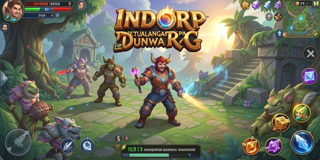 Tangkapan layar utama INDORP menampilkan aksi pertarungan seru dalam dunia RPG.