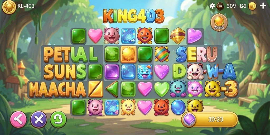 Screenshot gameplay KING403 menunjukkan keseruan mencocokkan permata.